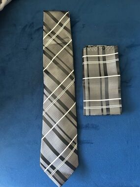 Classic Gray Plaid Tie and Pocket Square Set - Men's Accessories